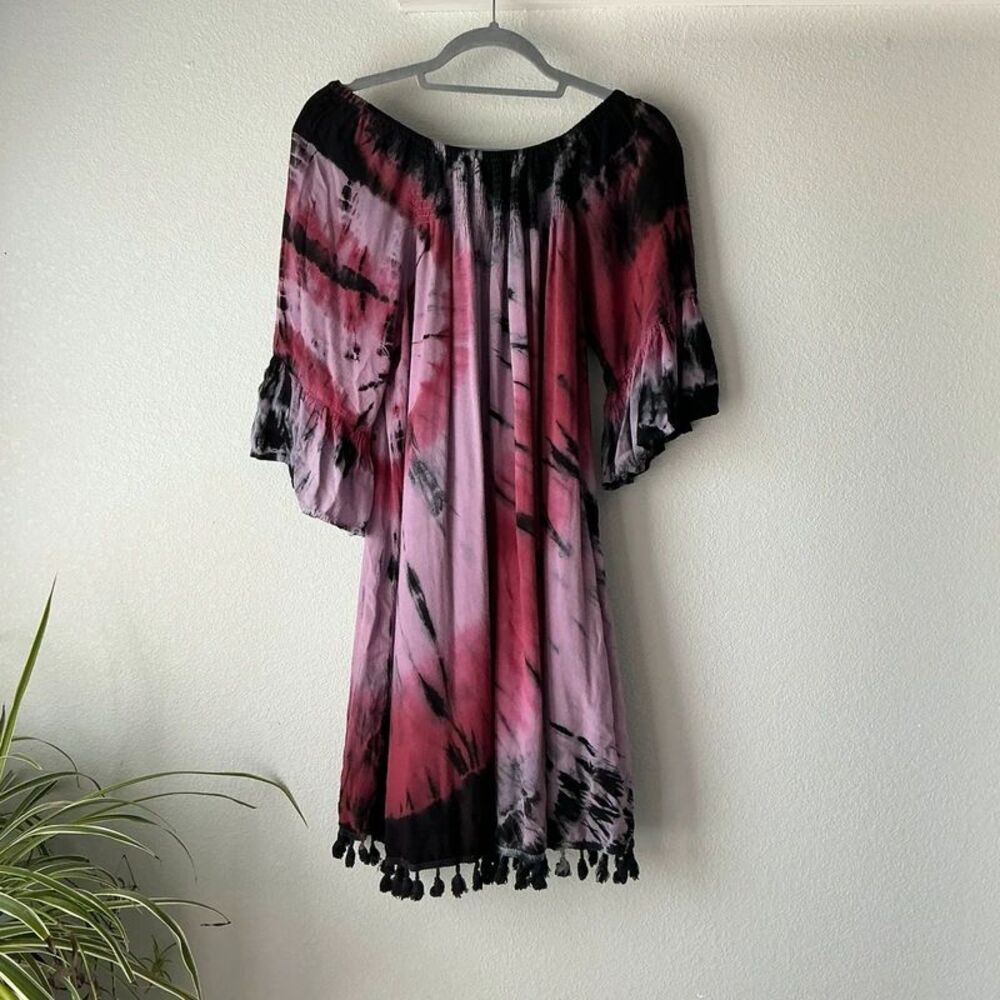 Riviera Sun Tie Dye Off-Shoulder Tassel Dress - 2X